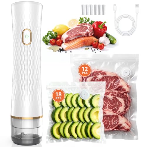 Handheld Food Vacuum Sealer with 30 Reusable Bags - Compact & Rechargeable