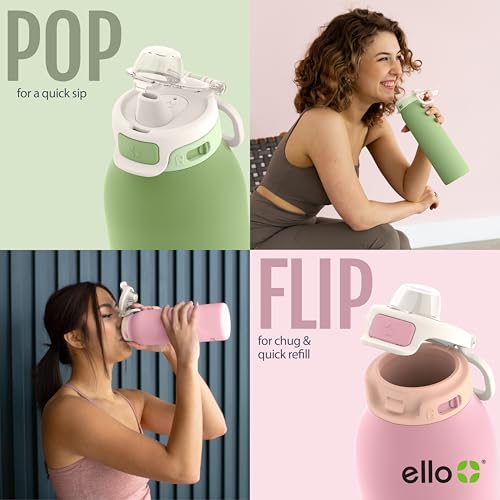 Ello Pop & Fill 32oz Insulated Stainless Steel Water Bottle - Porcelain Rose