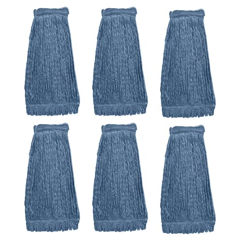 Heavy Duty Commercial Loop End Mop Head Replacement 6 Pack - Blue, Universal Fit