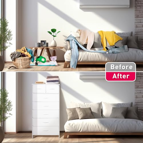 Mifuro White Tall Dresser with 7 Drawers - Vertical Bedroom Storage Tower