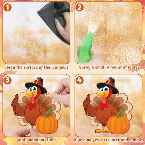 9 Sheets Thanksgiving Window Clings, 115PCS Thanksgiving Decorations Window Stickers, Turkey Decal Stickers with Cute Cones Nuts Maple Leaves Patterns for Fall Harvest Decorations Decor Accessories