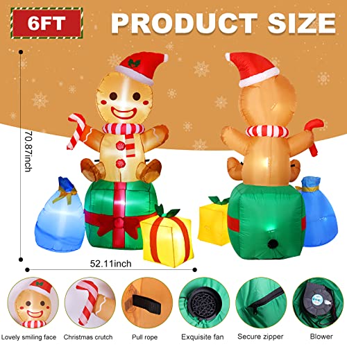 6ft Gingerbread Man Christmas Inflatable with Built-in LEDs for Outdoor Yard