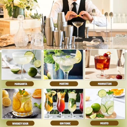 Silver Cocktail Shaker Set - 15-Piece Bartending Kit for Home & Bar