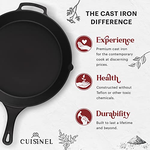 Cuisinel 15-Inch Cast Iron Skillet with Glass Lid & Handle Cover - Pre-Seasoned Oven-Safe Cooking Pan for Indoor & Outdoor Use