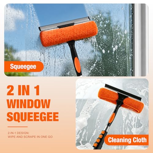 LAANPOLE 26FT Window Squeegee with 20FT Telescoping Extension Pole, 2-in-1 Home & Outdoor Cleaning Kit