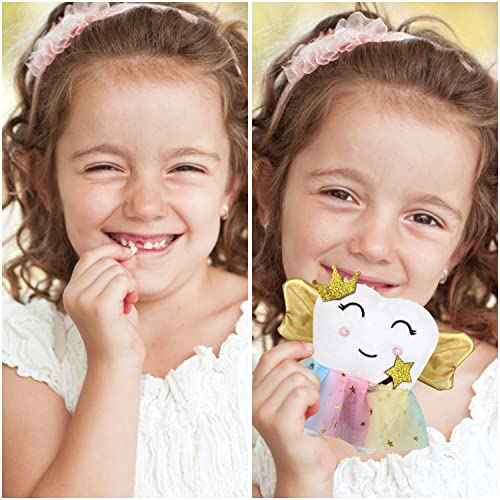 Cute Tooth Fairy Pillow with Wings and Colorful Skirt Tooth Fairy Doll with Pocket on Back Toothfairy Keepsake Gift for Girl and Boys
