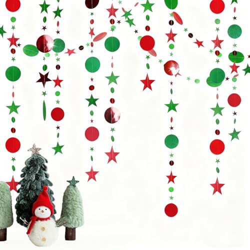 JijAcraft 52ft Christmas Glitter Star Garland – Green & Red Hanging Banner