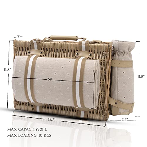 Grey 31-Piece Picnic Basket Set for 4 with Insulated Cooler, Waterproof Blanket & Wine Pouch