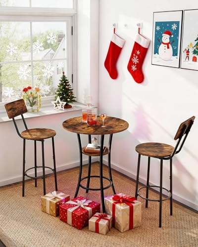 Round Bar Table 2-Tier High Top Pub Dining Table - Rustic Brown & Black - Variation 1