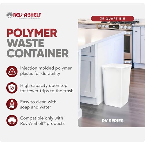 Rev-A-Shelf White 1 Pack Double Pullout 35 Qt Trash Cans for Kitchen Cabinets