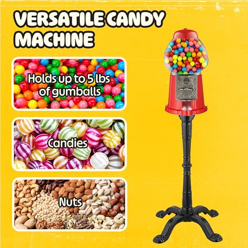 Red Vintage Gumball Machine & Coin Bank - 15" Candy Dispenser & Collector Stand