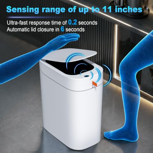 Automatic Touchless Bathroom Trash Can with 180 Drawstring Bags, Slim & Rechargeable