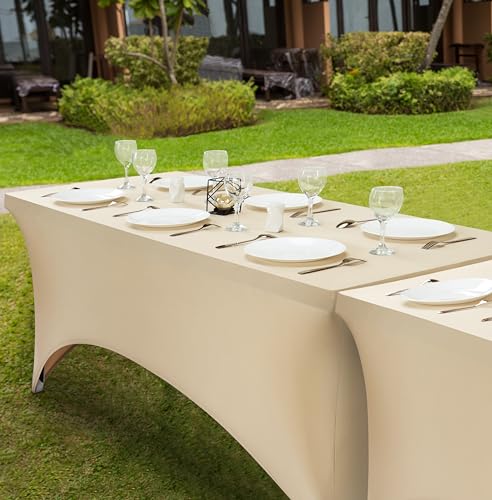Utopia Kitchen Spandex Tablecloth 1 Pack [6FT, Champagne] Tight, Fitted, Washable and Wrinkle Resistant Stretch Rectangular Patio Table Cover for Event, Wedding, Banquet & Parties [72Lx30Wx30H Inch]