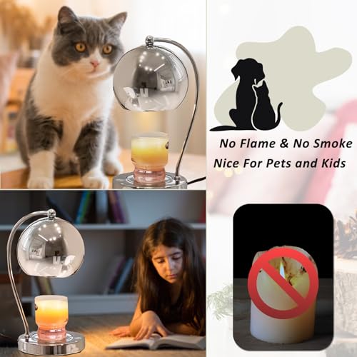 Silver Candle Lamp Warmer with Timer & Dimmer - Modern Scented Candle Melting Lantern