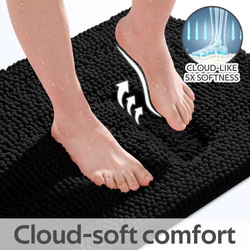 ACCUMTEK Striped Black Bathroom Rug Set 3 Pieces Ultra Soft, Non Slip