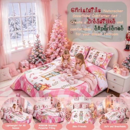 King Size Nutcracker Comforter Set by Erosebridal – Pink Gold 3D Printed Bedding