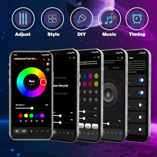 KSIPZE 50ft Waterproof Outdoor RGB LED Strip Lights with App Control, Music Sync & Timer
