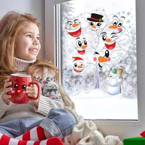 CCINEE 36pcs Snowman Face Stickers for Craft, Christmas Snowman Face Decals Self Adhesive Face Stickers for Holiday Craft Cup Window Xmas Ball Glass Wall Kitchen Decorations