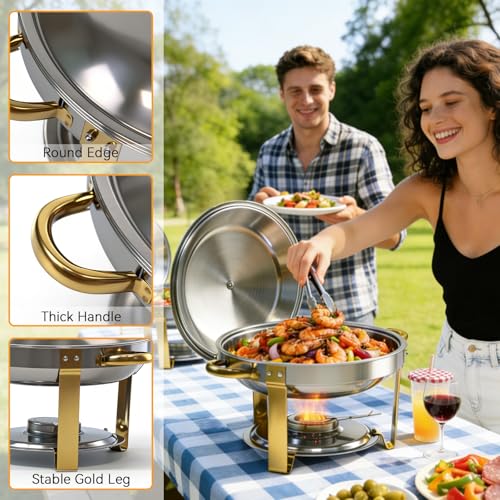 6QT Round Chafing Dishes Buffet Warmers Set - Gold & Silver 4 Pack