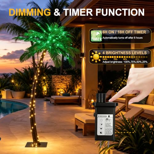 7 Feet Palm Tree with 152 LED Lights Artificial Outdoor Decoration - Green