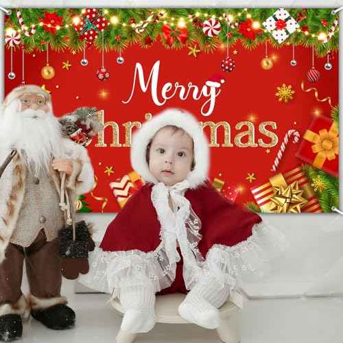 Avezano Merry Christmas Backdrop Red Merry Christmas Party Decorations Banner Merry Xmas Photography Backdrop for Winter New Year Xmas Eve Family Party Decoration Supplies (6x3.6ft)