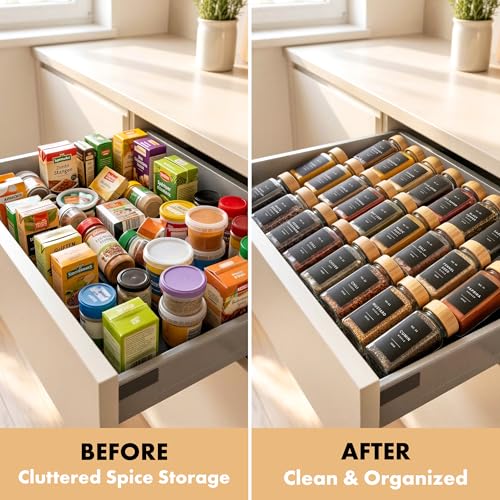 Glass Spice Jars Set with Bamboo Lids and Labels - 36 Pack Kitchen Storage