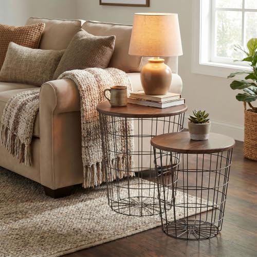 Lavish Home Round Nesting Tables, Brown/Black, Set of 2, 17.5”/15.5”