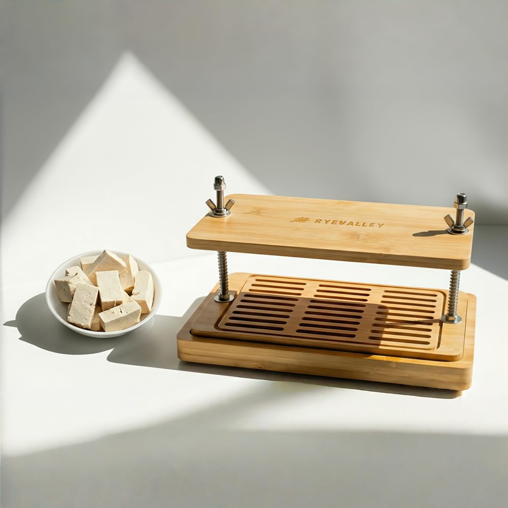 Bamboo Tofu Press by Ryevalley – Vegan Bamboo Tofu Press for Fast Water Removal from Silken, Soft & Organic Extra Firm Tofu. Eco-Friendly, BPA-Free, Durable.Perfect for High Protein Marinated Tofu