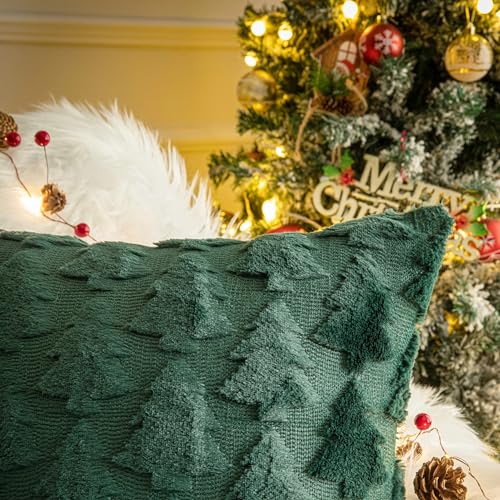 AQOTHES Set of 2 Christmas Tree Green Throw Pillow Covers 24x24 - Holiday Home Decor