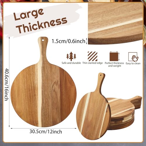Sliner 6 Pcs Acacia Wood Round Cutting Board 0.6 Inch Thick, 12 x 16