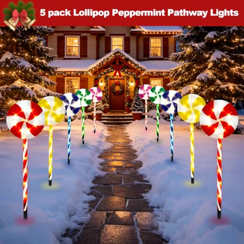 SOLRETHM 23-Inch Lollipop Solar Lights 5-Pack | 8 Modes Warm White Pathway Lawn Decor