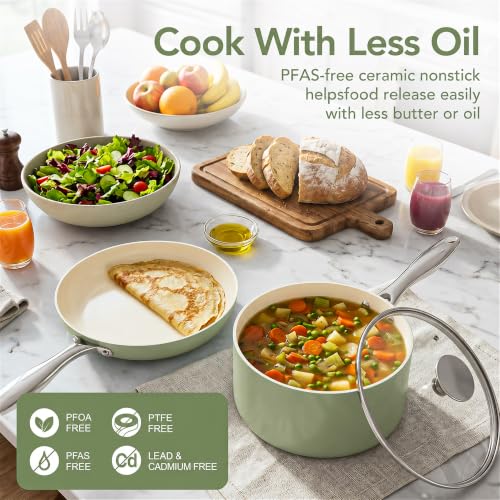 MICHELANGELO Green Ceramic Non-Stick Cookware Set 8-Piece