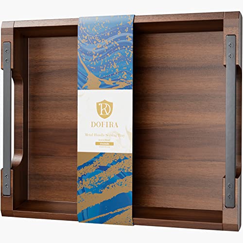 Dofira Black Handle Acacia Wood Serving Tray 17x13in for Ottoman & Home Use