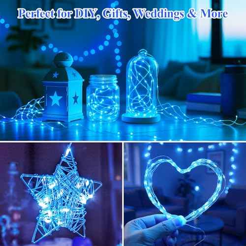 Lakumu 6 Pack Fairy Lights Battery Operated -7FT 20LED String Lights Silver Wire Firefly Starry Lights for DIY Christmas Decorations Mason Jar Wedding Party Centerpiece Table Decor, Blue