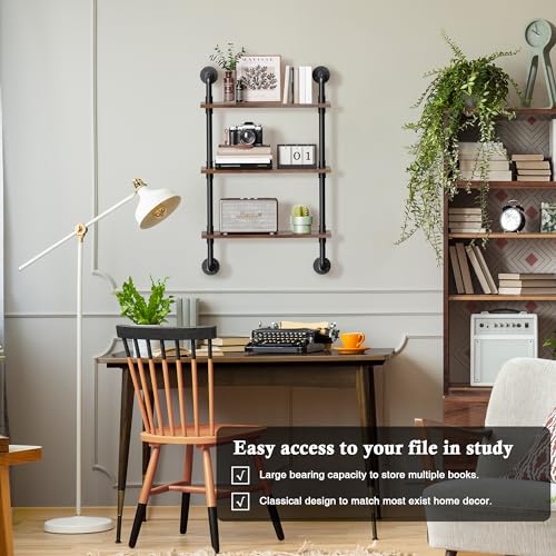 Merapi 3-Tier Rustic Industrial Wall Shelves - Floating Pipe Shelves