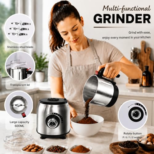 FAOFER Black Electric Spice, Coffee & Nut Grinder 600ML Capacity