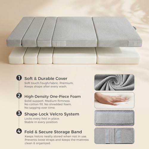 Anevna Charcoal Gray Full Tri-Fold Futon Mattress | Foldable Floor Bed & Lounge