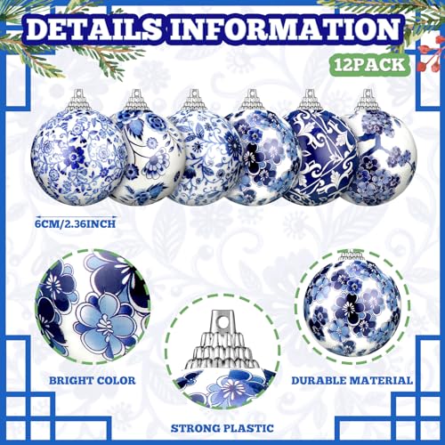 Poen 24 Pcs Blue & White Chinoiserie Christmas Ornaments 2.36" - Variation of 24 / 2.36"