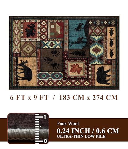 YIHOUSE 6x9 Rustic Cabin Area Rug - Brown, Machine Washable, Non-Slip, Pet Friendly