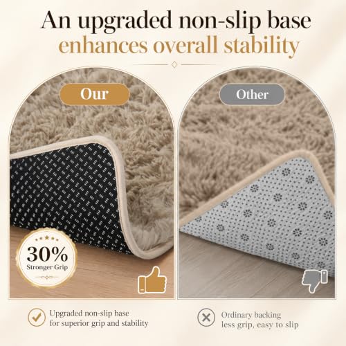 8x10 Area Rug for Living Room - Fluffy Shag Carpet with Non-Slip Backing - Camel
