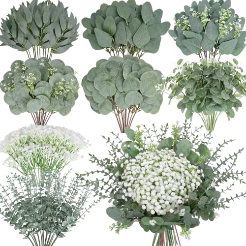 Artificial Eucalyptus Stems Bulk 200 Pieces for DIY Floral Arrangements & Wedding Decor