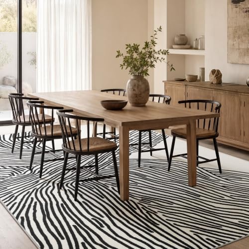 Modern Lines Beige 5x7Ft Abstract Washable Rug - Non-Slip Area Rug for Living Room Bedroom Nursery
