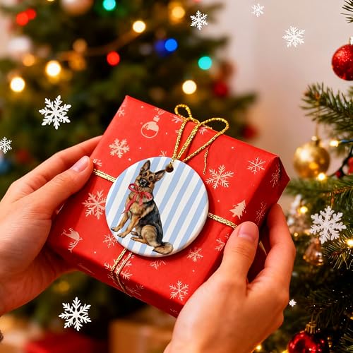 German Shepherd Christmas Ornament - White-Dog Ceramic Ornament 02 by MKIJUHB