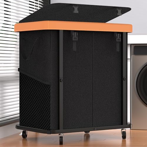 Leather Patchwork Laundry Basket with Wheels - 190L 2-Section Black
