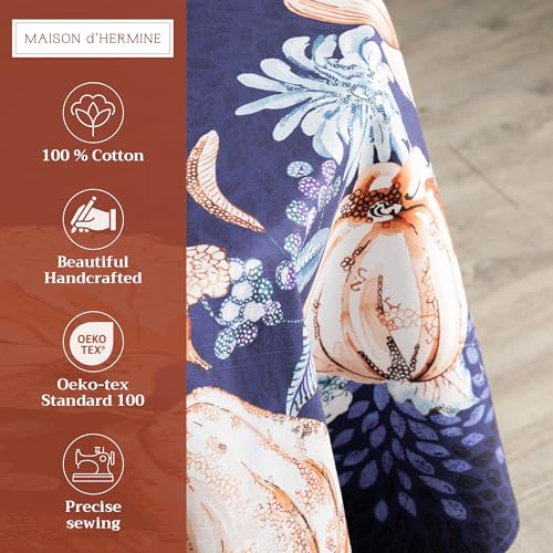 Maison d'Hermine Pumpkin Blues Round Table Cloth 63" Cotton Holiday Decor