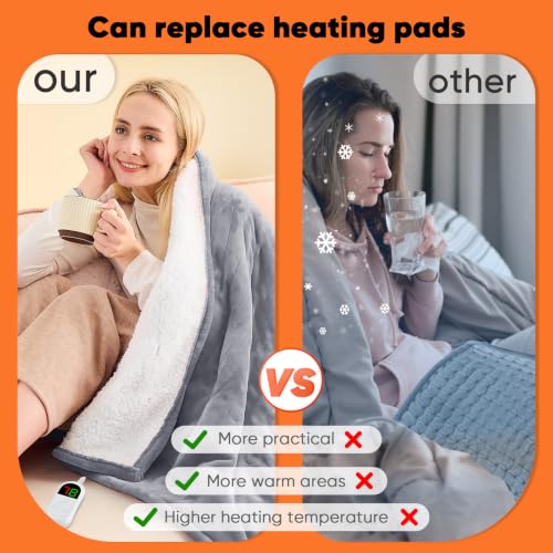 Greenoak Heated Blanket Electric Throw 50x60 Misty Grey with 10 Heat Levels and Auto-Off