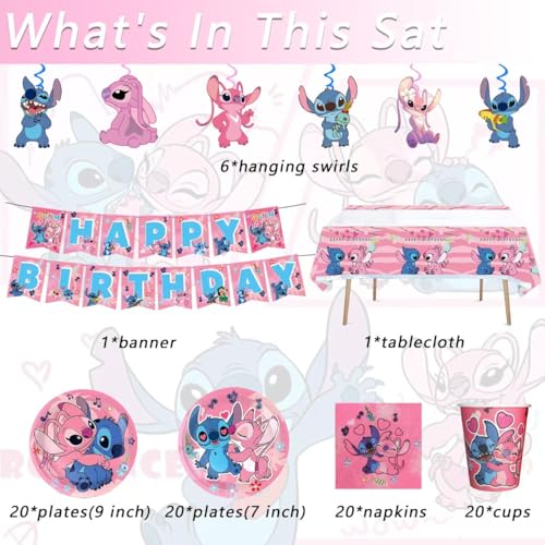 Pink Stitch Party Supplies Set - Plates, Cups, Banner & Decorations for Birthdays