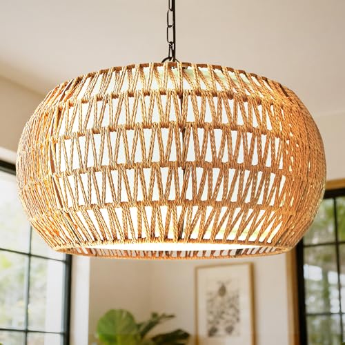 19-Inch Boho Rattan Chandelier 5-Light Farmhouse Pendant Light - Tadpole Jump