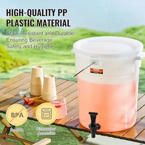 5 Gallon Beverage Dispenser 2 Pack - Plastic Juice Water Carriers with Spigot & Lid