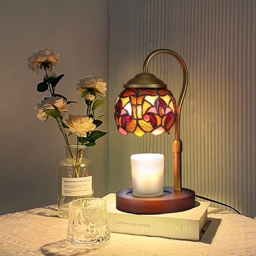 Baroque Tiffany Glass Candle Warmer Lamp with 2 Bulbs - Vintage Style